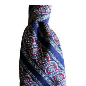 Oscar de la Renta Blue and Red Silk Tie with Diagonal Stripes